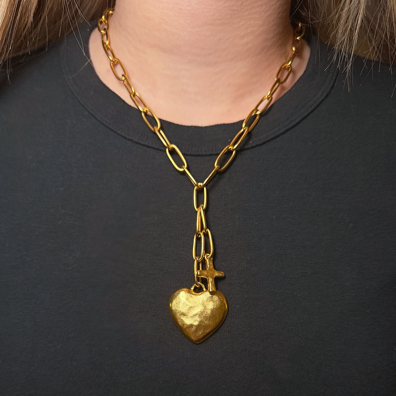 Golden Heart Drop Necklace