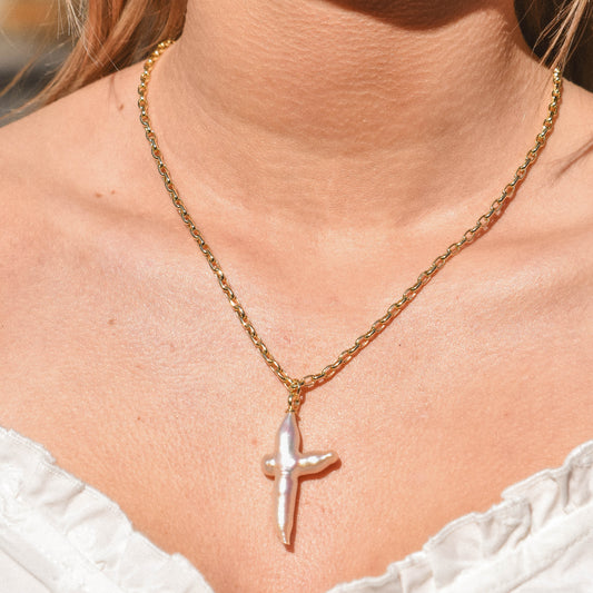 Pearl Cross Pendant Necklace