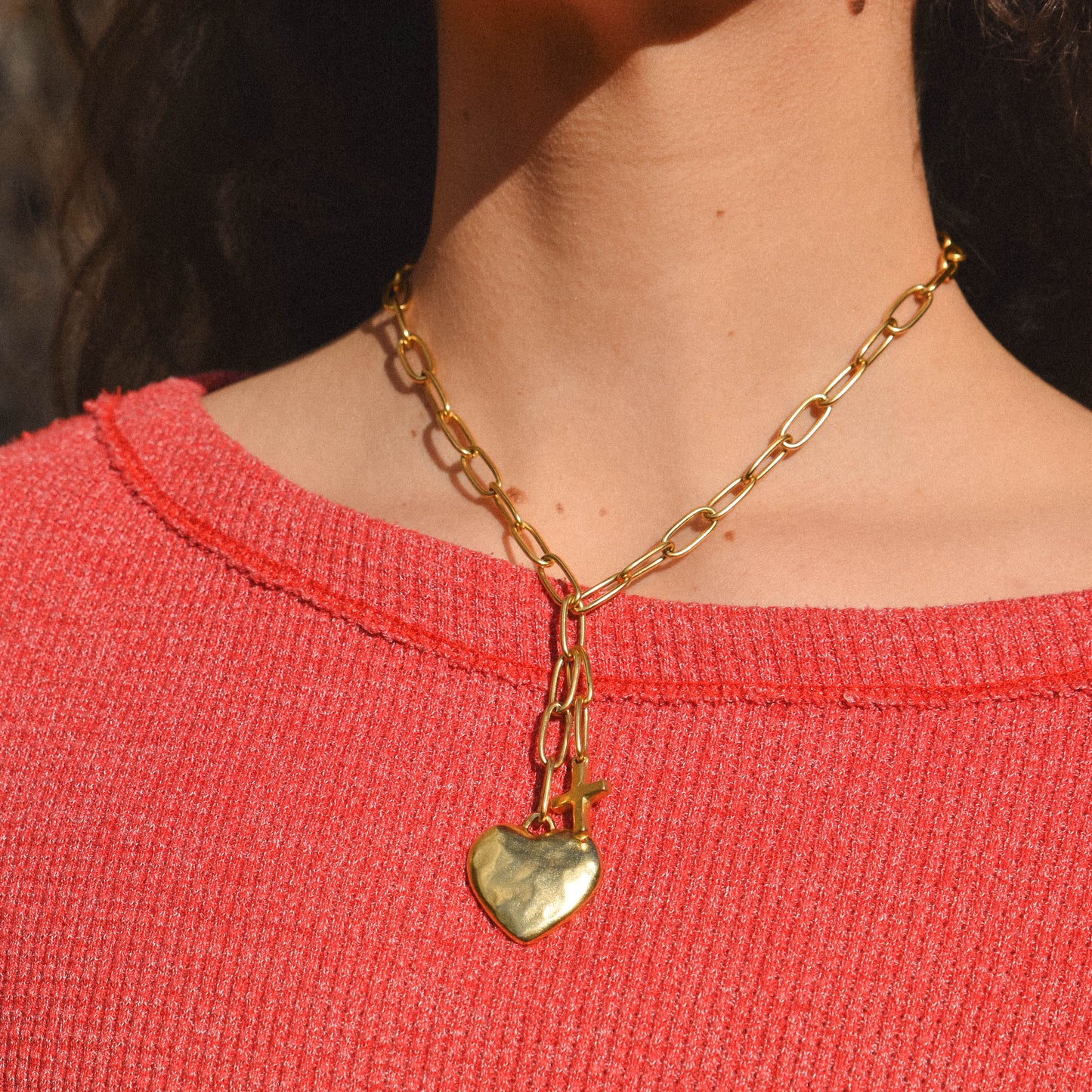 Golden Heart Drop Necklace