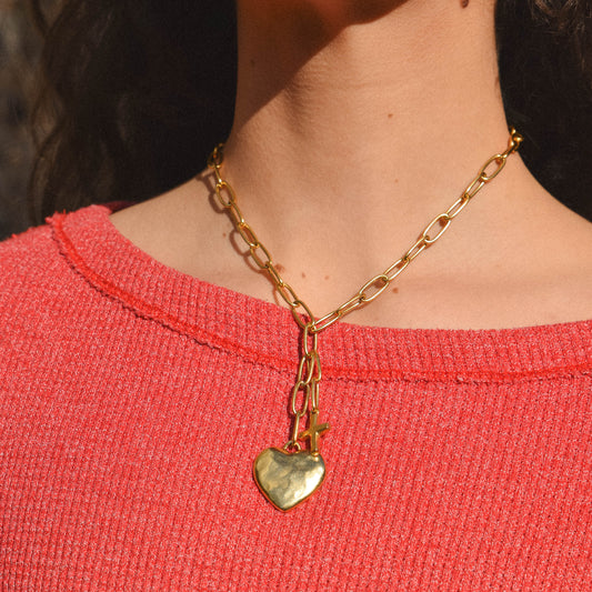 Golden Heart Drop Necklace